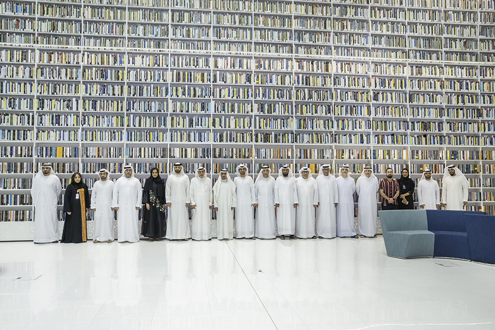 A delegation from the Ports, Customs and Free Zone Corporation explores services and facilities of the Mohammed bin Rashid Library